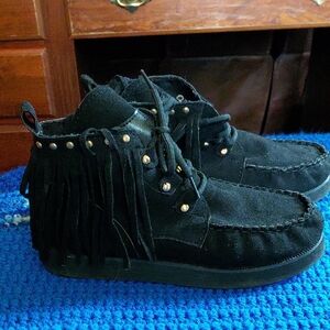 Black Fringe Ankle Booties